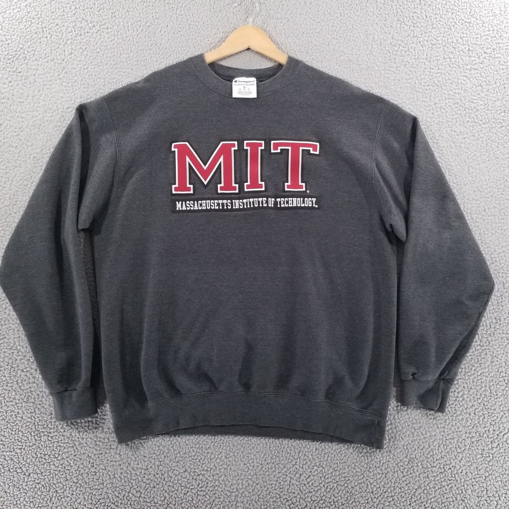 MIT Sweatshirt Mens XL Gray Massachusetts Institute of Technology Spellout Patch